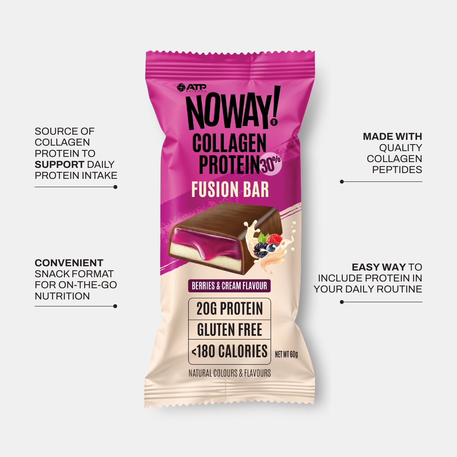 NOWAY!® Collagen Fusion Bar Box of 12 - Berries & Cream